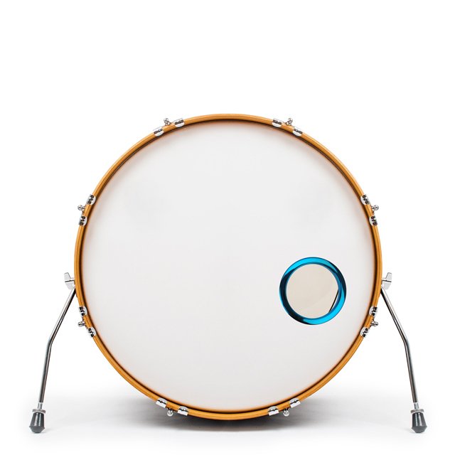 Bass Drum O's 4" stortrommehulsring i blå vist i stortrommeskind
