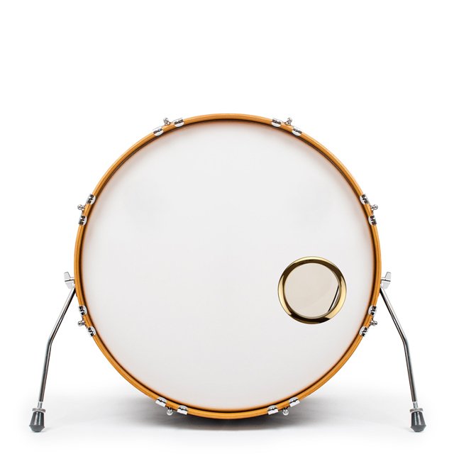 Bass Drum O's 4" stortrommehulsring i guld vist i stortrommeskind