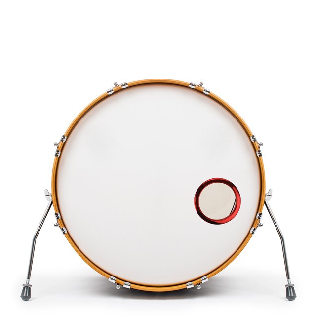 Bass Drum O's 4" stortrommehulsring i rød vist i stortrommeskind