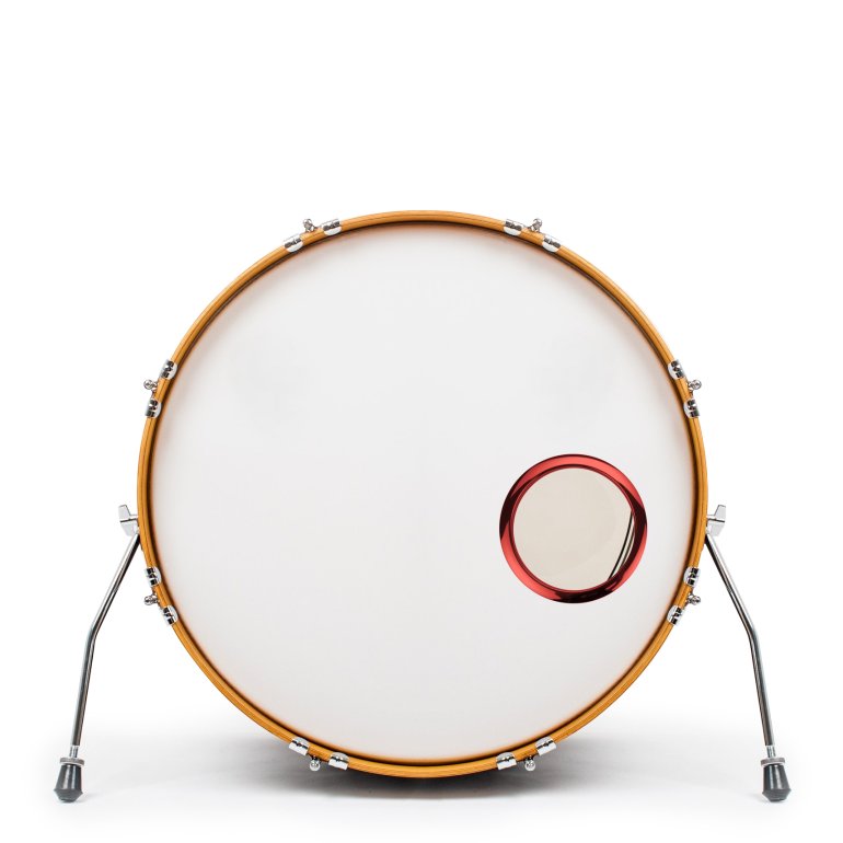 Bass Drum O's 5" rød monteret i et stortrommeskind - CymbalONE