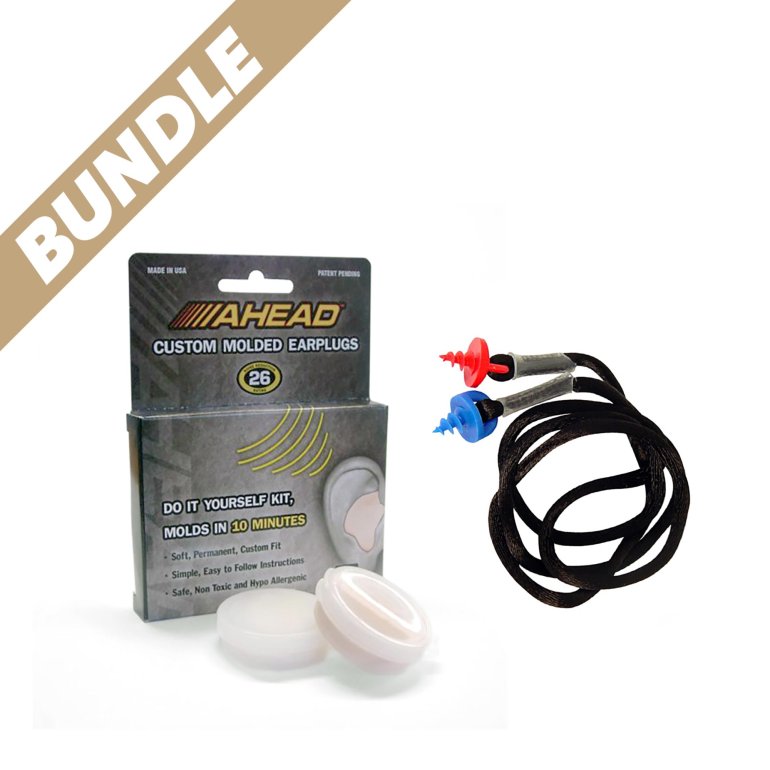 Ahead ACME gør det selv ørepropper vist sammen med en snor til at holde ørepropperne med - vist på hvid baggrund